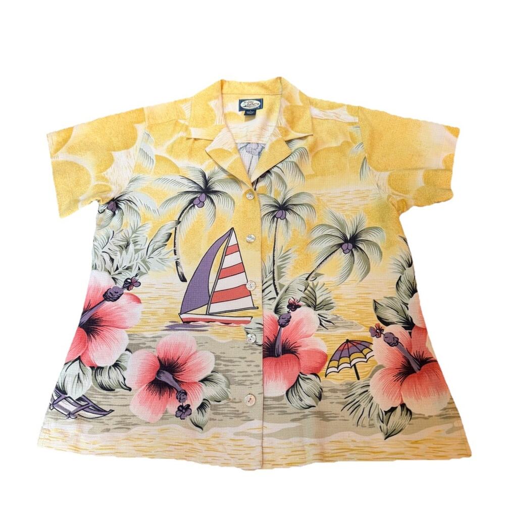 Tommy Bahama Woman’s 100% Silk Camp Shirt Size Small Sail Hawaii Floral Yellow